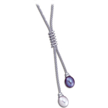 Black and White Freshwater Cultured Pearl & Gold Lariat Necklace