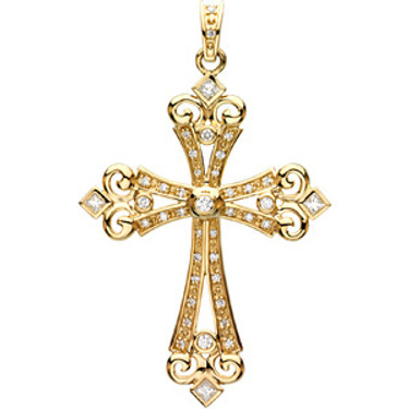 Fleur de Lis Diamond & 14K Gold Articulated Cross Pendant - 739