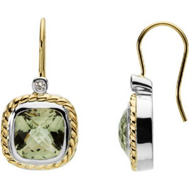 Supreme Sterling Silver 925 | Gold Checkerboard Green Quartz, Diamond Earrings