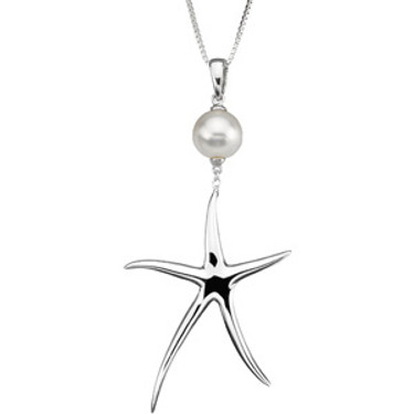 Sterling Silver Starfish Necklace with White Freshwater Cultured Pearl