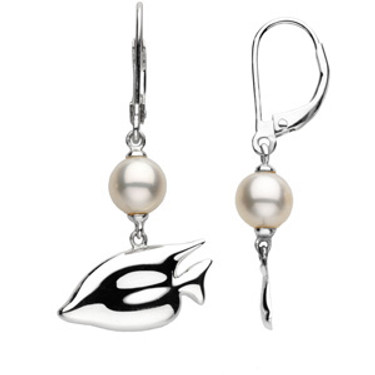 Sterling Silver Sunfish Earrings with Freshwater White Cultured Pearl