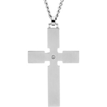 Steelworks | Young Men's Stainless Steel and 1.50 Inch Diamond Cross Pendant | 24 Inch Neck Chain