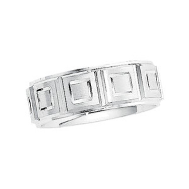 Mens Comfort Fit Geometric Box Design Band Ring 14K Gold