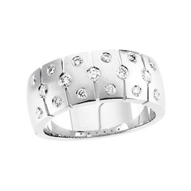 Men's Round Brilliant - Bezel Set White Diamond Band Ring - Size 10 - 14K White Gold Setting