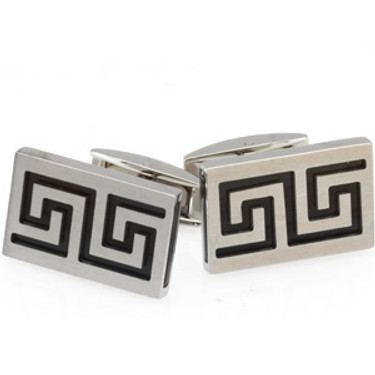 Steelworks | Young Mens Stainless Steel and Black Ion | Greek Key Design Cuff Links