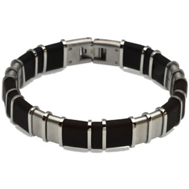 Steelworks | Young Mens Black Rubber and Stainless Steel | 13 millimeters Wide | 8.25 Inch Bracelet