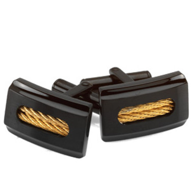 Steelworks | Young Mens Black and Yellow Ion Stainless Steel | Pair of Cuff Links