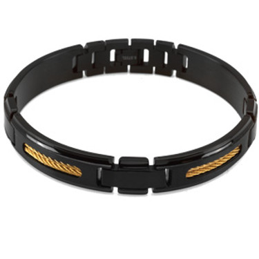 Steelworks | Young Men's Black and Yellow Ion Stainless Steel | 8.50 Inch Link Bracelet