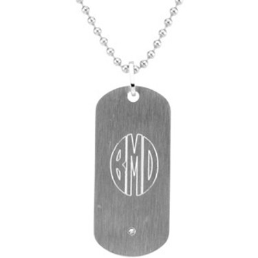 Steelworks | Young Mens Stainless Steel and White Diamond Dog Tag Pendant | 24 Inch Neck Chain