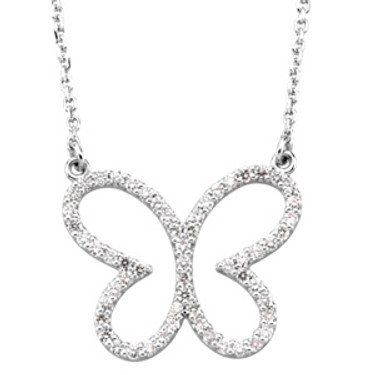 #2021: Miniature Butterfly Diamond Pendant Necklace Fine 14K Gold, 5727