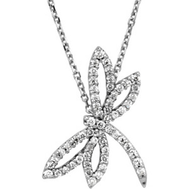 #2021: Miniature Dragon Fly Diamond Pendant Necklace Fine 14K Gold, 5730