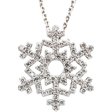 #2021: Miniature Snow Flake Diamond Pendant Necklace Fine 14k Gold, 5733