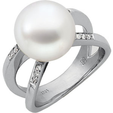 Paspaley Fine Premium Quality Round 12mm South Sea Pearl & Diamond Criss Cross Ring 18K White Gold