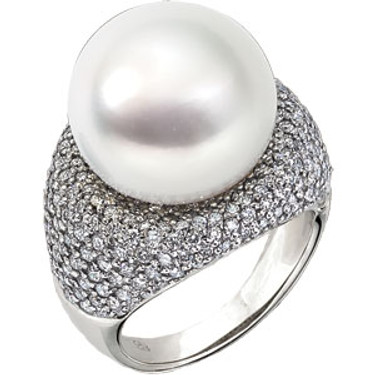 Paspaley Statement Exceptional Quality 16mm Full Button South Sea Pearl & Diamond Ring 18K White Gold