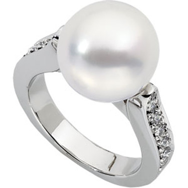 Paspaley Fine Premium Quality Round 12mm South Sea Pearl & Diamond Ring 18K White Gold
