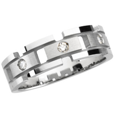 Mens Bezel Set Diamond & 14K White Gold Wedding Band Ring