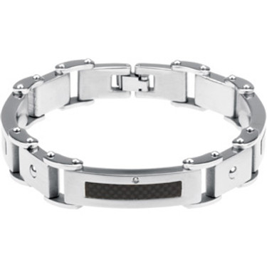 Steelworks | Young Men's Stainless Steel Carbon Fiber & Diamond Link Bracelet