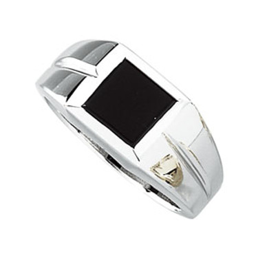 Mens Onyx & 14k White Gold - Size 11 Signet Style Fashion Ring