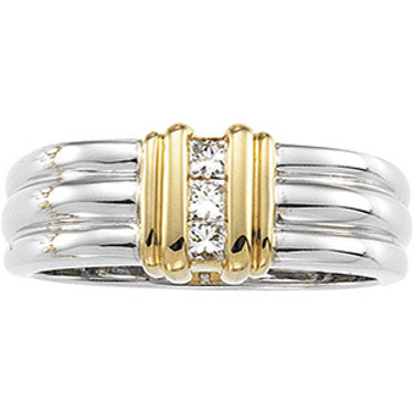 Men's Princess Cut Diamond 14K Two Tone Gold Wedding Band Ring