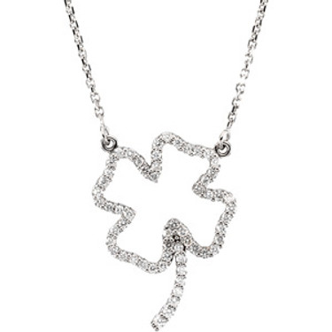 #2021: Miniature 4 Leaf Clover Diamond Pendant Necklace Fine 14k Gold, 6037
