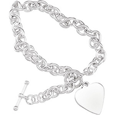Supreme Sterling Silver 925 | Curb Link Toggle Bracelet with Heart Charm