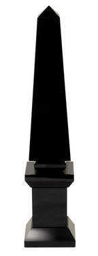 Polished Jet Black Crystal Glass Egyptian Obelisk with Base - 16t X 3.5w X 3.5d Sculpture