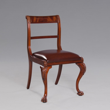 George IV English Regency Period - 34.5 Inch Handcrafted Reproduction Paw Foot Dining Side | Accent | Gaming Chair - Brown Leather Upholstery ABR - Wood Tone Luxurie Furniture Finish NWND
