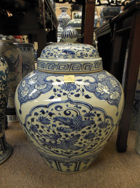 Lyvrich Fine Handcrafted Porcelain - Blue and White Oversize Jar - 26.5t X 20w X 20d