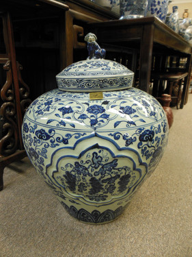 Lyvrich Fine Handcrafted Porcelain - Blue and White Oversize Jar - 26t X 20.5w X 20.5d