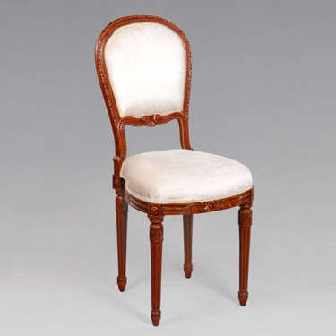 Marie Therese Charlotte French Neo Classical Period Louis XVI - 36 Inch Handcrafted Reproduction Versailles Dining Side | Accent | Desk Chair - Off White Velvet Upholstery 053 - Walnut Wood Luxurie Furniture Finish NWN