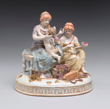 Meissen Style | Romantic Porcelain Sculpture | Women with Putto | 9t X 9w X 7.25d German Rococo Frauen mit Putto