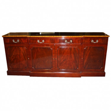English | American - 86 Inch Handcrafted Reproduction Breakfront | Sideboard | Buffet - Satinwood and Mahogany Luxurie Furniture Finish M