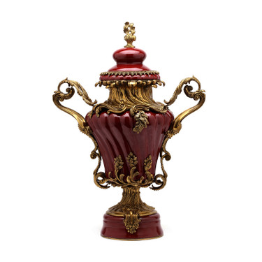 Lyvrich d'Elegance, Porcelain and Gilded Dior Ormolu | Versailles Potiche Jar | Covered Statement Urn | Centerpiece | 28.37t X 20.09w X 12.41d | 6324