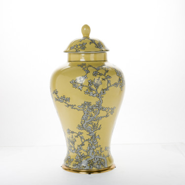 Lyvrich d'Elegance, Porcelain and Gilded Dior Ormolu | Abstract Chinoiserie, Gold & Silver Jar | Fantastic Covered Urn Centerpiece | 20.29t X 11.30w X 11.30d | 6393