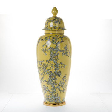 Lyvrich d'Elegance, Porcelain and Gilded Dior Ormolu | Abstract Chinoiserie, Gold & Silver Jar | Fantastic Covered Urn Centerpiece | 33.10t X 11.74w X 11.74d | 6394