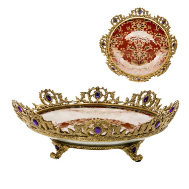 Lyvrich d'Elegance, Porcelain and Gilded Dior Ormolu | Jeweled Pattern | Centerpiece Display Plate | 3.55t X 12.77w X 12.77d | 6408