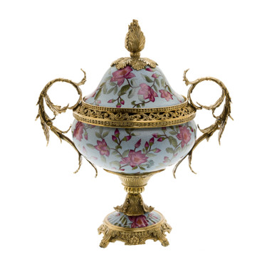 Lyvrich d'Elegance, Porcelain and Gilded d'oro Brass | Covered Jar | Cassolette Urn Centerpiece | 18.91t X 16.74w X 11.03d | 6421