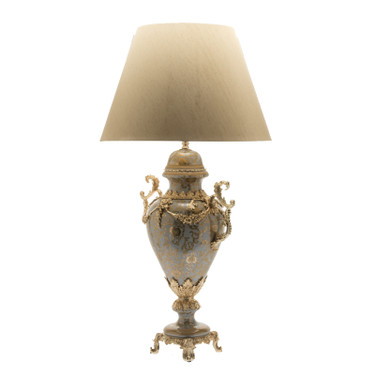 Lyvrich d'Elegance, Porcelain and Gilded Dior Ormolu | Crackle, Lotus Scroll Arabesque | Table Lamp Centerpiece | 32.50t X 18.44w X 12.02d | 6430