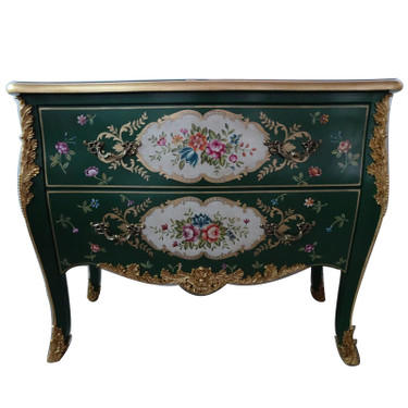 Lyvrich Furniture, | Handmade Entry Chest of Drawers, Bedside, Dresser, | Hand Painted Florals with Brass, | 32.70t X 41.76L X 18.12d | 6450