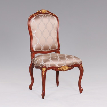 de Pompadour French Rococo Period Louis XV - 44.5 Inch Handcrafted Reproduction Versailles Dining Side | Accent | Desk Chair - Upholstery 070 - Mahogany Luxurie Furniture Finish M with NF11 Gilt Accents