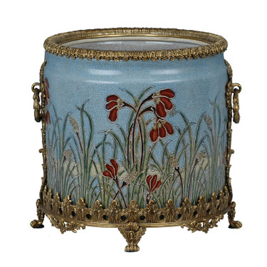 Lyvrich Objet d'Art | Handmade Flower Pot, Statement Planter Centerpiece | Field of Dreams Pattern, | Porcelain with Gilded Dior Ormolu Trim, | 10"t X 11"w X 11"d | 6535