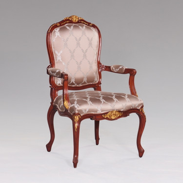 de Pompadour French Rococo Period Louis XV - 44.5 Inch Handcrafted Reproduction Versailles Dining | Accent | Armchair Fauteuil - Upholstery 070 - Mahogany Luxurie Furniture Finish M with NF11 Gilt Accents