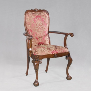 Early Georgian Queen Anne - 42 Inch Handcrafted Reproduction Dining Accent | Armchair - Upholstery 062 - Mahogany Luxurie Furniture Finish M