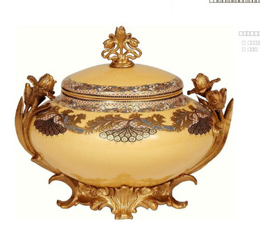 Luxe Life Finely Finished Hand Painted Glass and Gilt Bronze Ormolu, 10 Inch Round Decorative Box 6537 ME - Hand Painted Glass Decorative Box