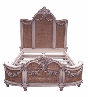 Custom Decorator - Hardwood Hand Carved and Cane Guirlande de Butin - Neo Classical 77 Inch Full Size Bed - Painted or Wood Stain Finish