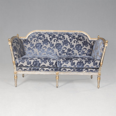 The Queen of France Marie Antoinette - French Neo Classical Period Louis XVI - 62.5 Inch Handcrafted Reproduction Versailles Small Sofa | Canape - Chenille Upholstery 075 - Metallic Luxurie Furniture Finish NF15