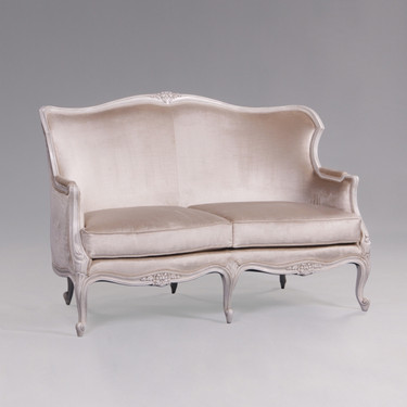 A Du Barry Louis XV - 59.5 Inch Handcrafted Reproduction Small French Sofa | Settee - Velvet Upholstery 053 - White Luxurie Furniture Finish PWH