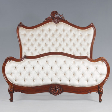 #The Queen of Versailles Marie Leszezynska - French Rococo Period Louis XV - 88 Inch Handcrafted Reproduction Queen Bed - Wood Tone Luxurie Furniture Finish M and Tufted Upholstery