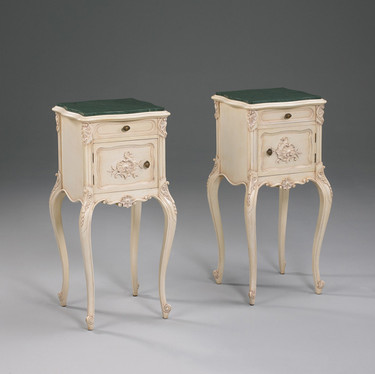 The Queen of Versailles Marie Leszezynska - French Rococo Period Louis XV - 35 Inch Handcrafted Reproduction Nightstand Right Opening - White Painted Luxurie Furniture Finish PWH and Marble Top