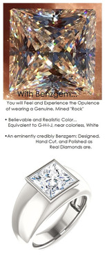 3.81 Benzgem by GuyDesign®, 03.81 Carat Quadrillion, Princess Cut Men's Jewelry Sample, size 11, Tarnish Resistant Silver 6732-2979